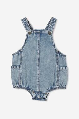 Cotton On Blue Acid Wash Marvin Woven Bubbysuit Bubble Romper  Size 0-3 Months